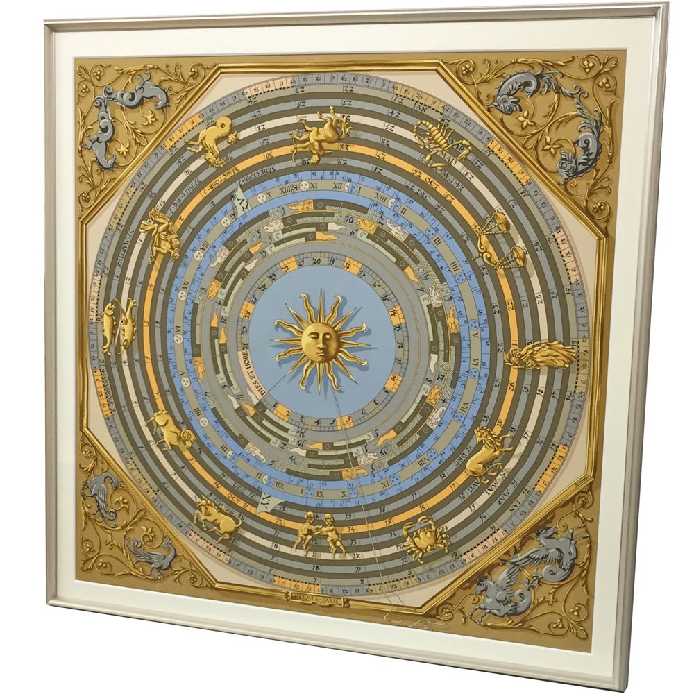 エルメス・カレ 占星術 既製の90cm角の額縁に、エルメスのスカーフを